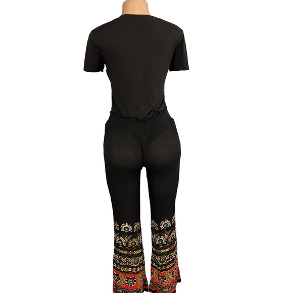3/$30 🍂 Patrons of Peace Boho Black Floral Hem Flare Pant - Picture 7 of 9